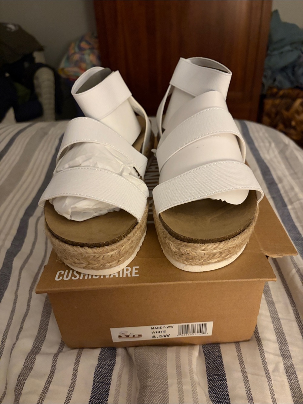 Women's White Espadrille Platform Wedge Sandals